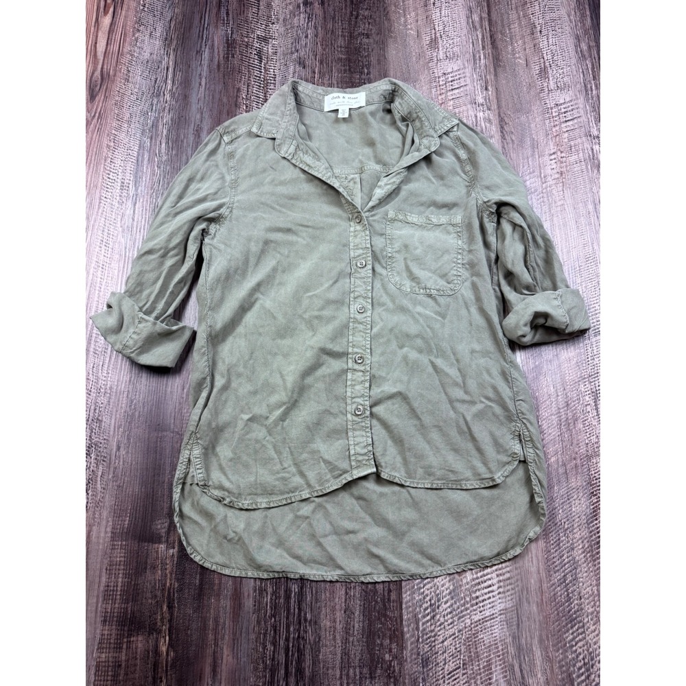 Cloth & Stone Anthropologie Tencel Button Down Shirt Olive Green XS R9866-654-30